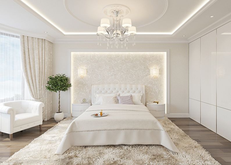 Combination of wallpaper in the bedroom - Wall panels and niches