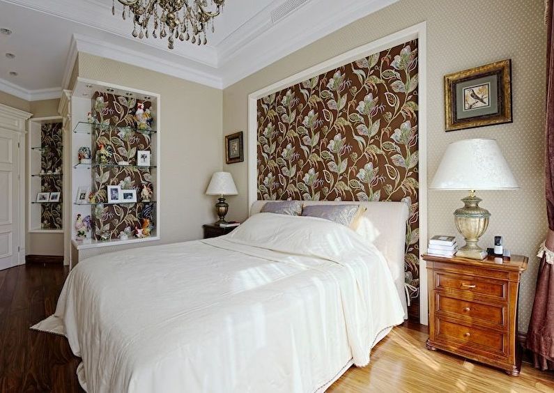 Combination of wallpaper in the bedroom - Wall panels and niches