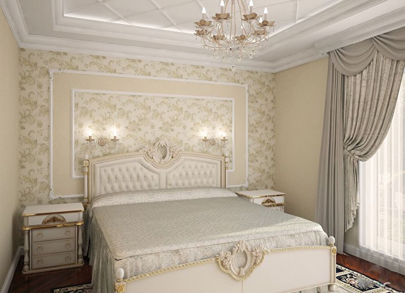 Combination of wallpaper in the bedroom - Wall panels and niches