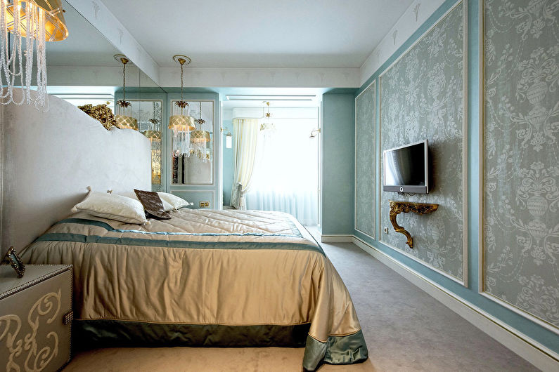 Combination of wallpaper in the bedroom - Wall panels and niches