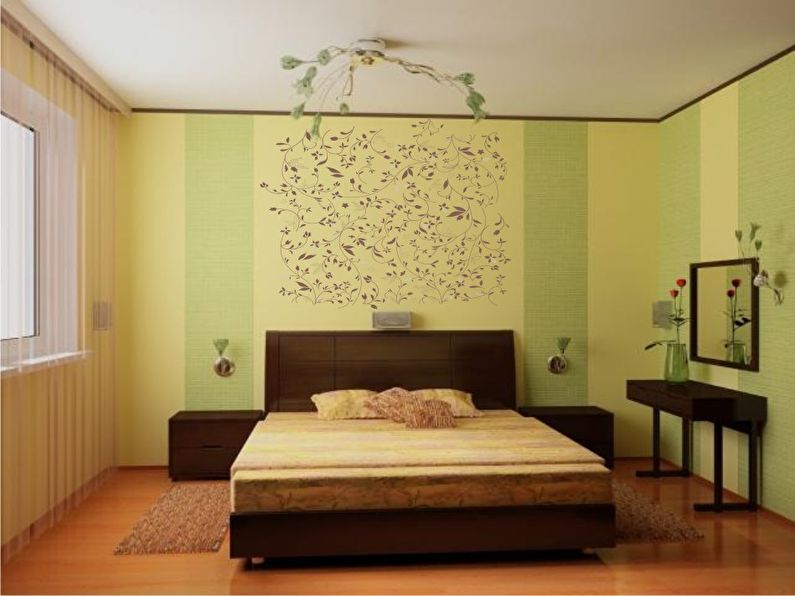 Vertical combination of wallpaper in the bedroom