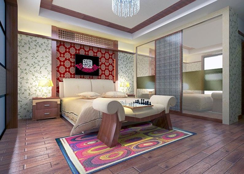 Vertical combination of wallpaper in the bedroom