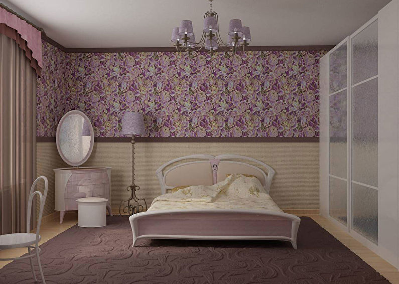 Horizontal combination of wallpaper in the bedroom