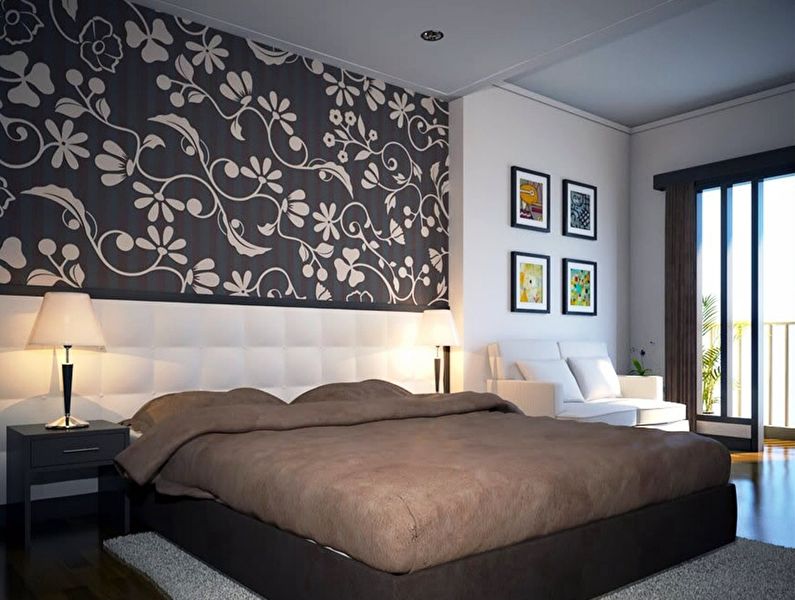 Horizontal combination of wallpaper in the bedroom