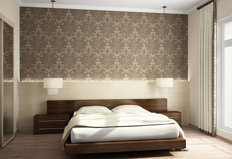 Horizontal combination of wallpaper in the bedroom