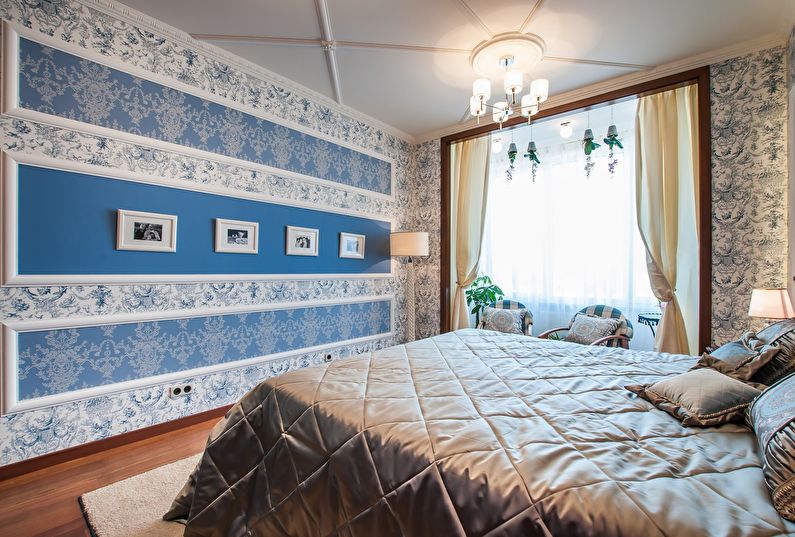 Horizontal combination of wallpaper in the bedroom