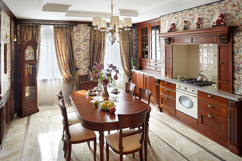Cuisine marron de style classique - design d'intérieur