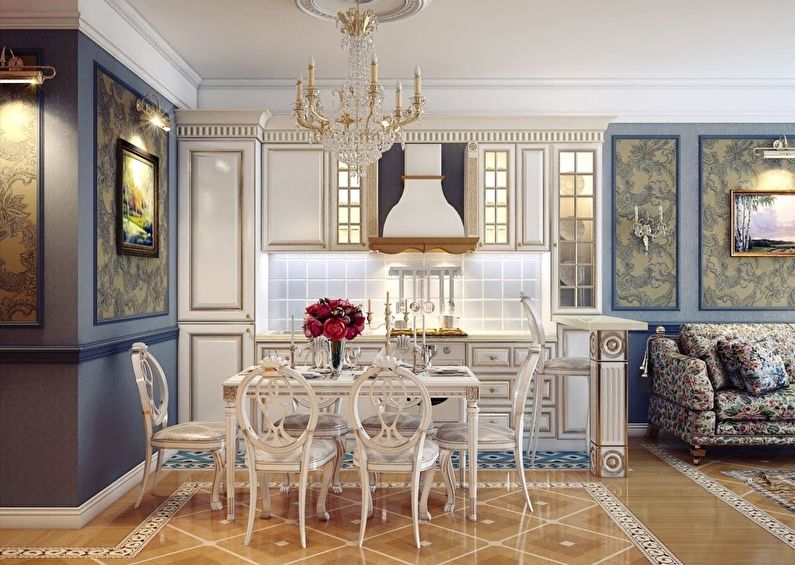 Conception d'une cuisine-salon dans un style classique