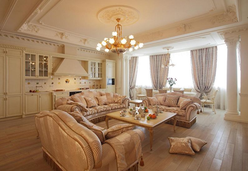 Conception d'une cuisine-salon dans un style classique