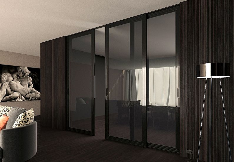 Tinted glass partitions in an apartment