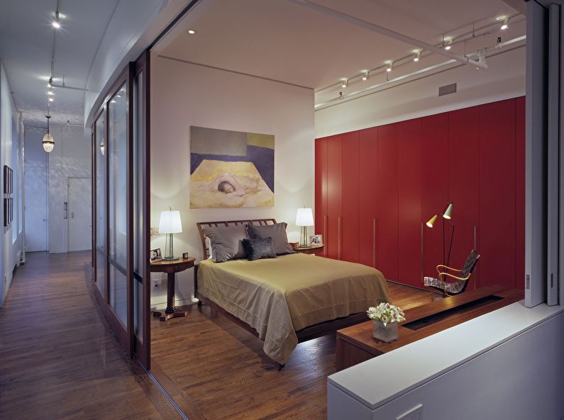 Glass partitions in the bedroom interior