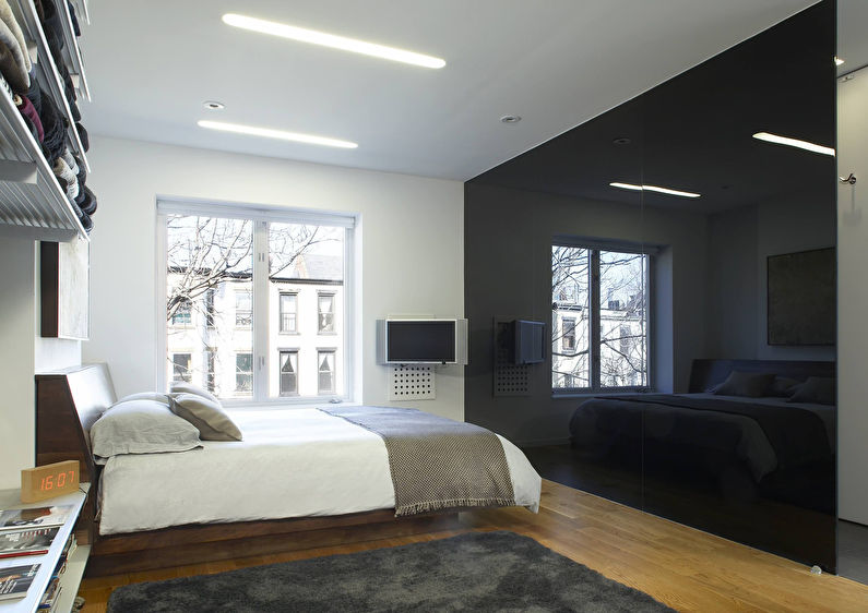 Glass partitions in the bedroom interior