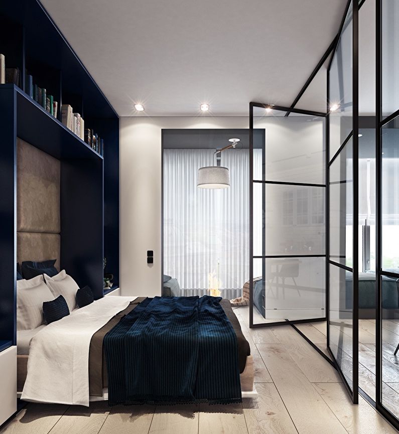 Glass partitions in the bedroom interior