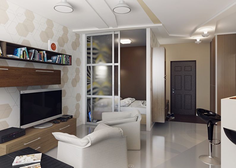 Glass partitions in the interior of the living room