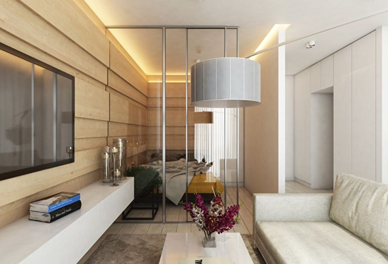 Glass partitions in the interior of the living room
