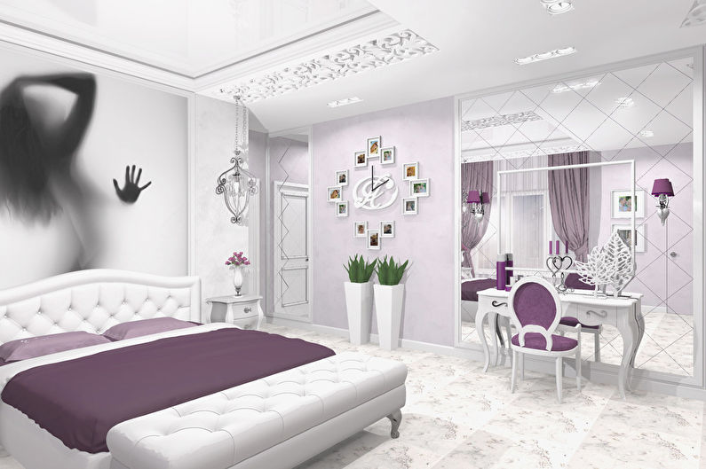 Love Story: Bedroom in white and purple colors - photo 1