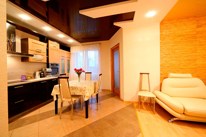 Two-level stretch ceilings in the kitchen