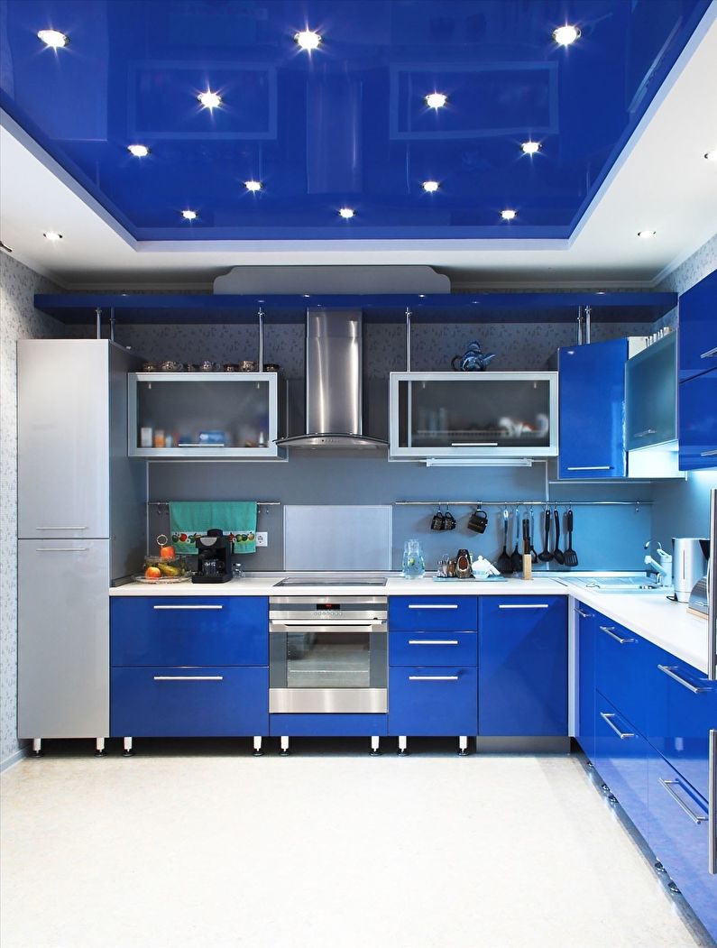 Two-level stretch ceilings in the kitchen
