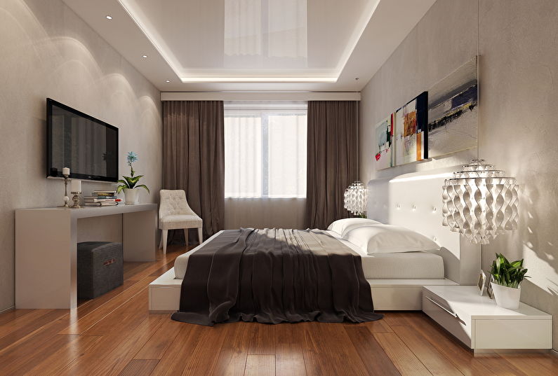 Two-level suspended ceilings in the bedroom