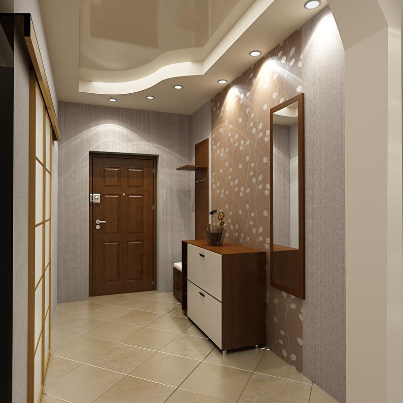 Duplex stretch ceilings in the hallway and hallway
