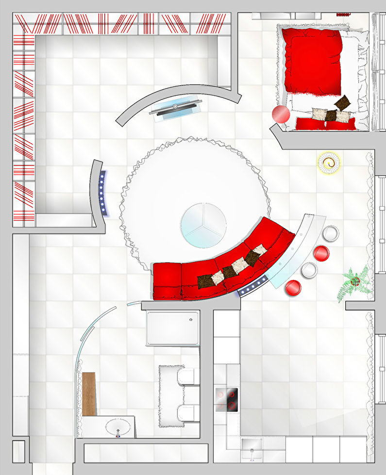 Studio Type Apartment Interior, 74 m2 - photo 10