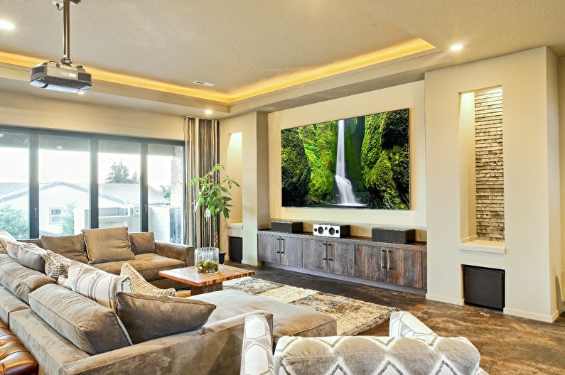 Niche untuk TV eternit dengan lampu latar