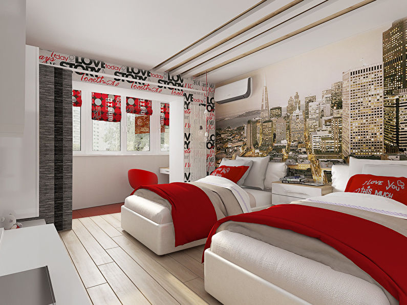 Children's room with red accents