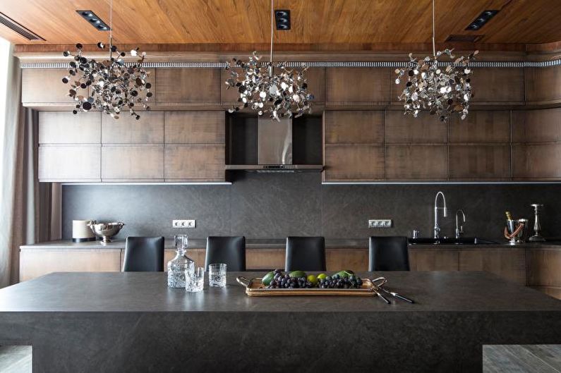 Beautiful kitchen photo - Kitchen-living room with wooden texture