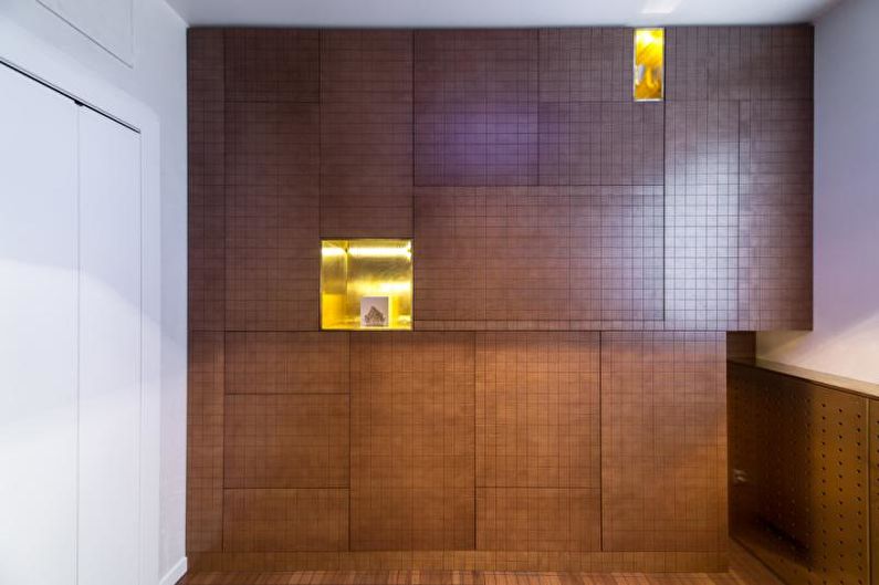 Beautiful cuisine photo - Minimalistic kitchen with golden niches