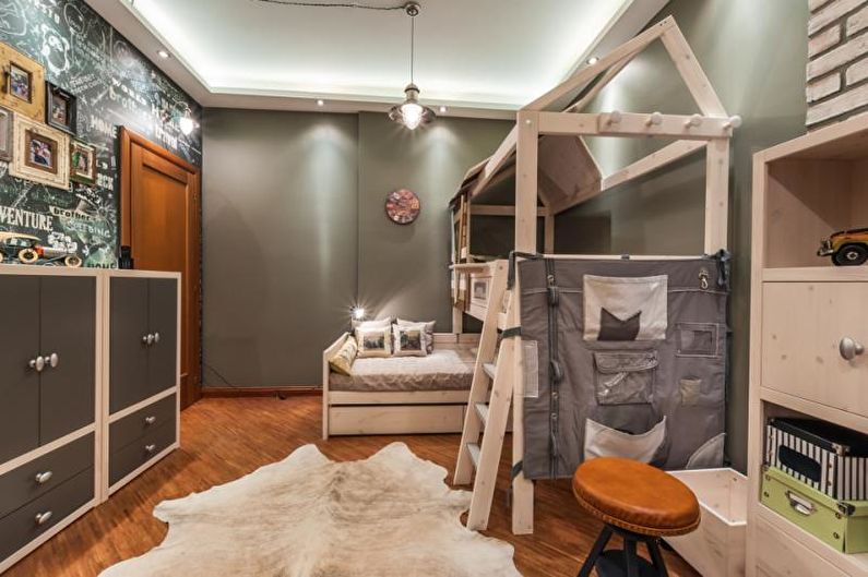 Aménagement intérieur d'une chambre d'enfant dans le style loft - photo