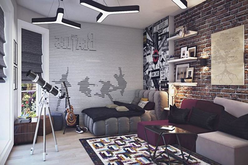 Aménagement intérieur d'une chambre d'enfant dans le style loft - photo