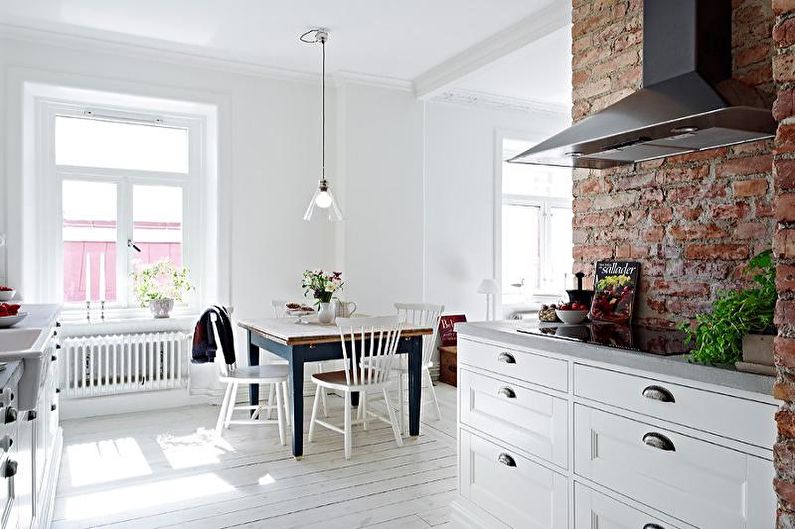 Brick wall in the interior of the kitchen - photo