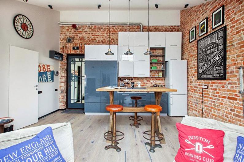 Brick wall in the interior of the kitchen - photo