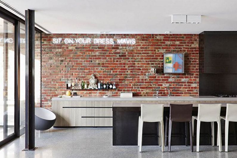 Brick wall in the interior of the kitchen - photo