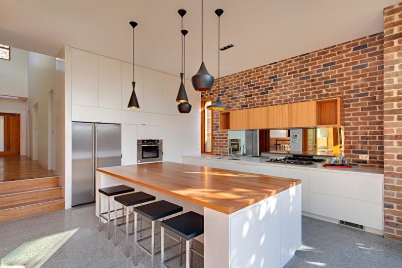 Brick wall in the interior of the kitchen - photo