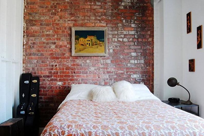 Brick wall in bedroom interior - photo