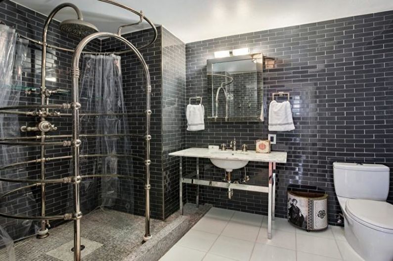 Brick wall in the interior of the bathroom - photo