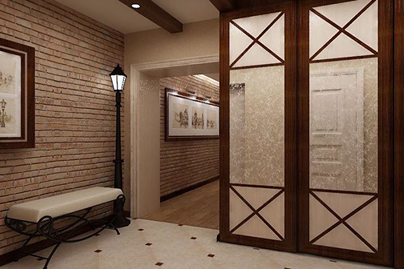 Brick wall in the interior of the hallway, corridor - photo