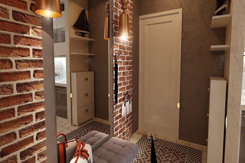 Brick wall in the interior of the hallway, corridor - photo