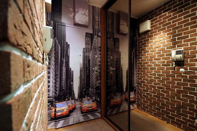 Brick wall in the interior of the hallway, corridor - photo