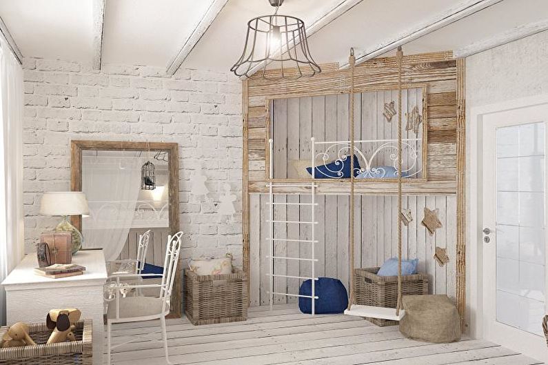 Brick wall in the interior of a children's room - photo