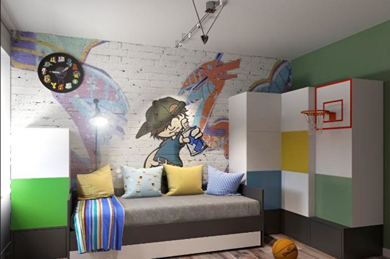 Brick wall in the interior of a children's room - photo