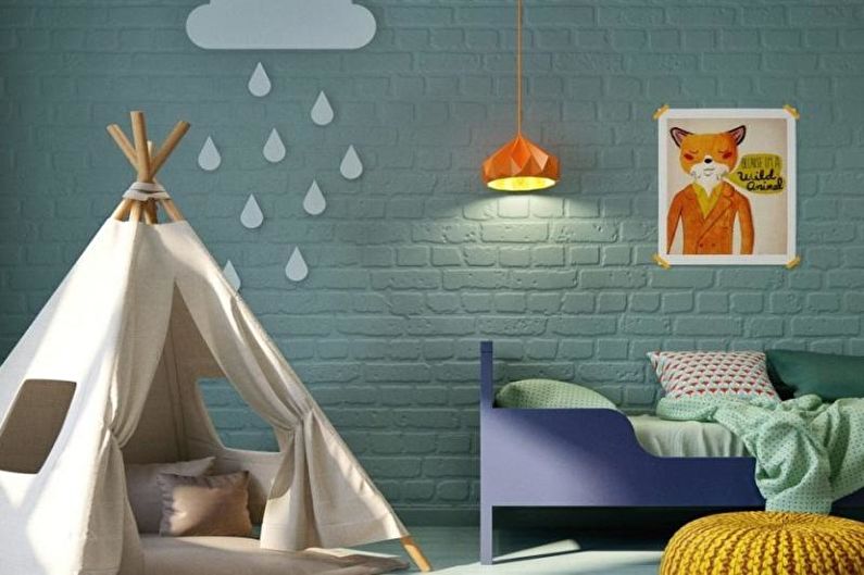 Brick wall in the interior of a children's room - photo