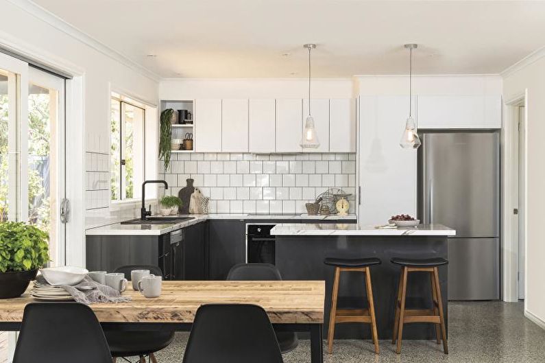 Kusina sa disenyo ng panloob sa estilo ng minimalism - larawan
