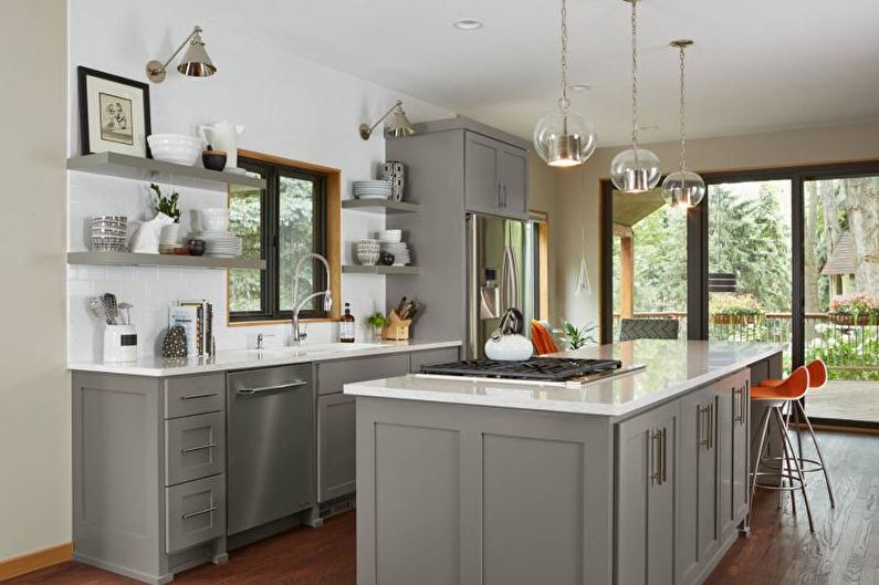 Kitchen interior design in gray - photo