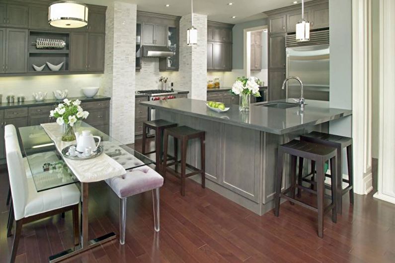 Kitchen interior design in gray - photo