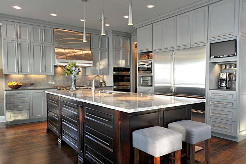 Kitchen interior design in gray - photo