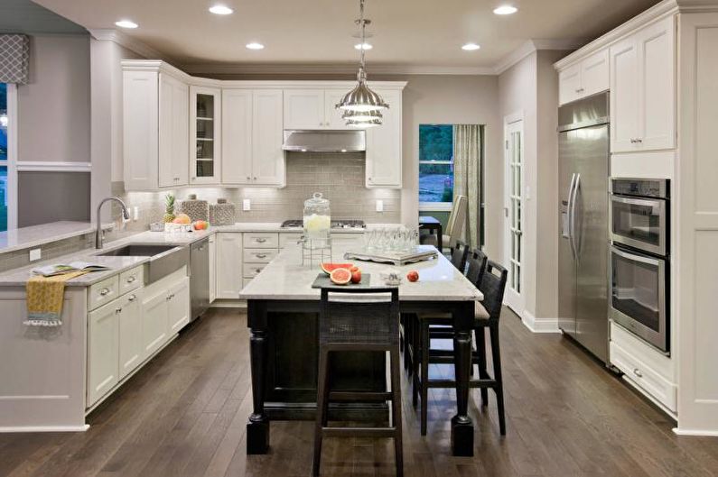 Kitchen interior design in gray - photo