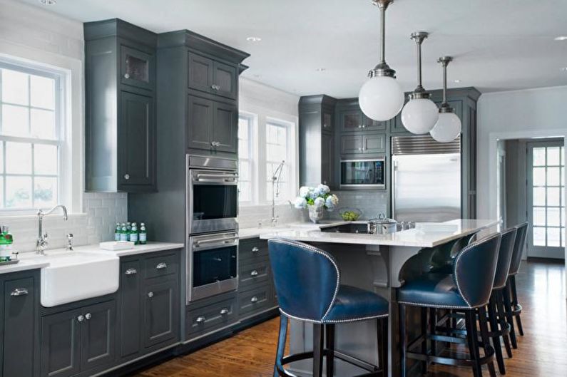 Kitchen interior design in gray - photo