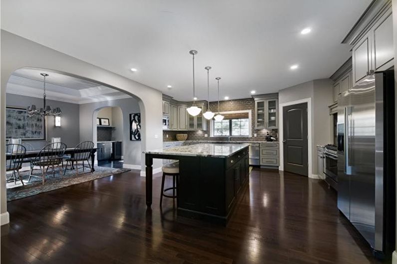 Kitchen interior design in gray - photo